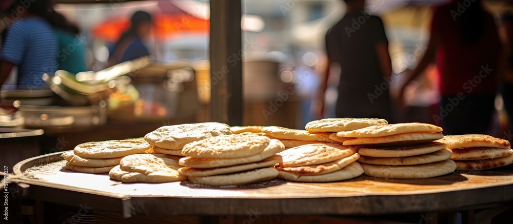 Canvas Prints Delicious Plate of Freshly Made Pancakes Served with Golden Syrup and Berries