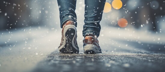 Wanderer Strolling Through Tranquil Winter Landscape Covered in Fresh Snow