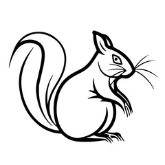 Wildlife wild animal symbol icon for logo - Black fine line art silhouette of red squirrel, isolated on white background