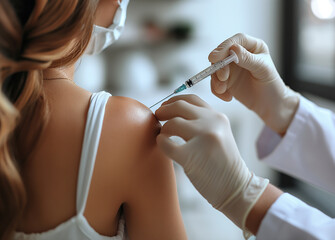 Obraz na płótnie Canvas a doctor applying vaccine