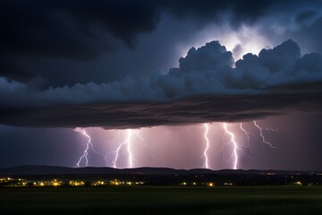 dark sky , heavy clouds with lightning during a thunderstorm