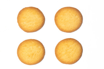 Group of danish butter cookies the country style cookie top view solated on white background clipping path