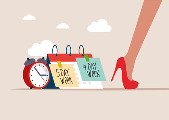 4 or 5 Day Work Week. 4 day is a reduced hour working model. Flat vector illustration.