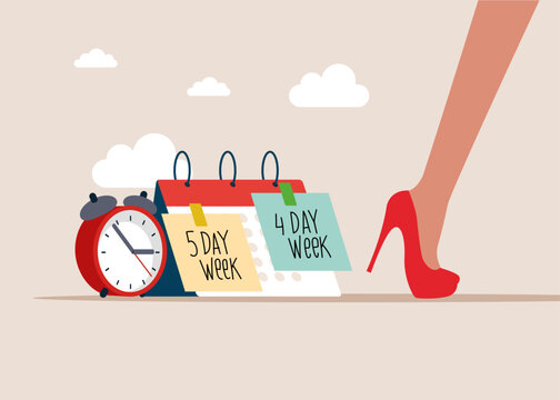 4 or 5 Day Work Week. 4 day is a reduced hour working model. Flat vector illustration.