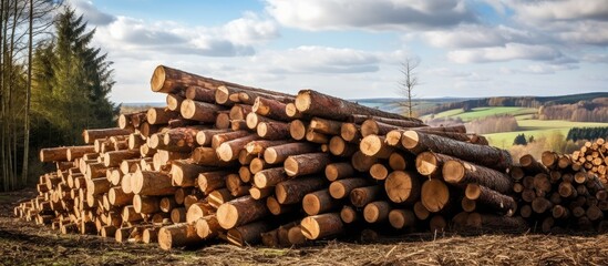 Rustic Pile of Timber Logs - Natural Wooden Forest Harvest for Construction and Heating