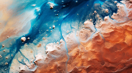 Close-up view of planet Earth from space with deserts and seas. Abstract background.