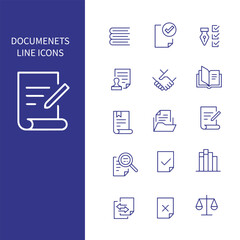 set of documents line vector icons