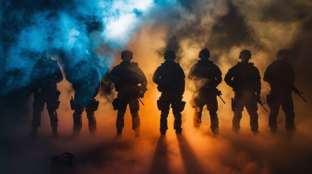 Group portrait of special police force SWAT tactical team