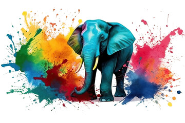 Holi Hindu festival festive watercolor colors tradition powder Indian Elephant style Colorful color Gulal - obrazy, fototapety, plakaty