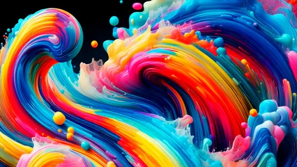 Foto op Aluminium Bright colors like paint flow into abstract wave pattern  © Liubov