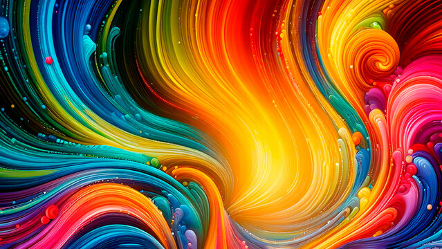 Bright colors like paint flow into abstract wave pattern 