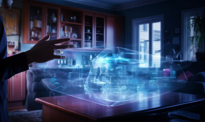 Smart home concept. Future technology controlled by hologram control systems.