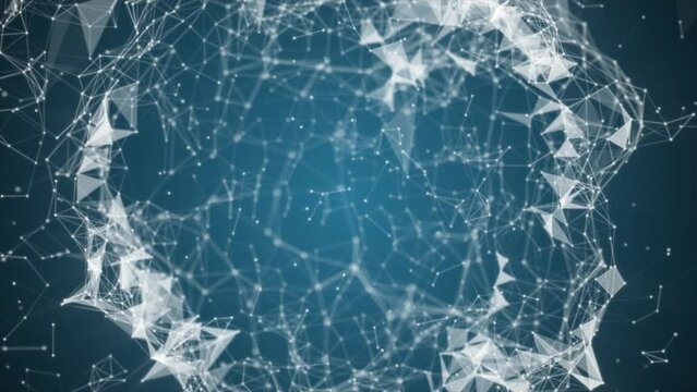A geometric background consisting of lines and triangles moves in space