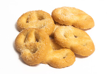 Group of danish butter cookies the pretzel cookie isolated on white background clipping path