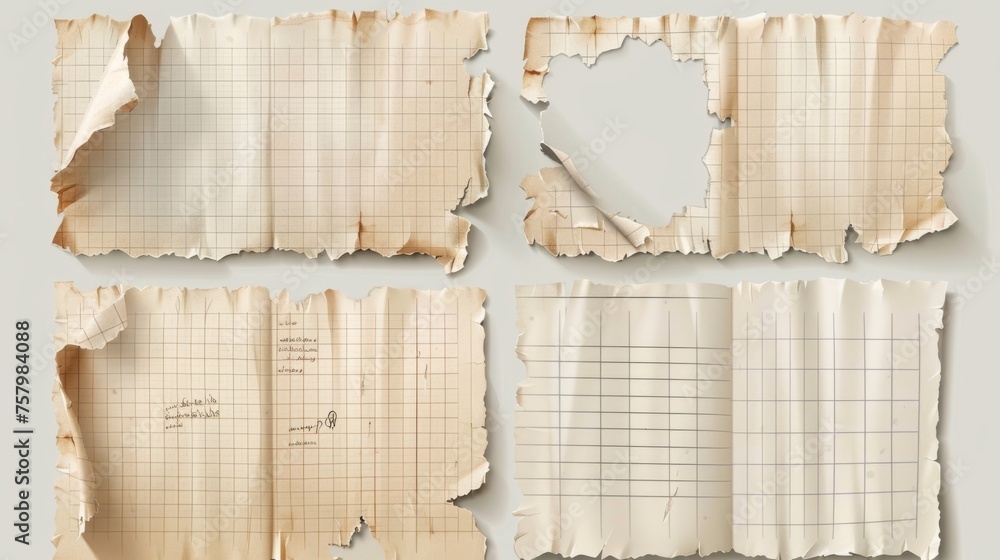 Poster the edges of notebook pages are torn off. small squares and stripes are glued into the grid. old bla