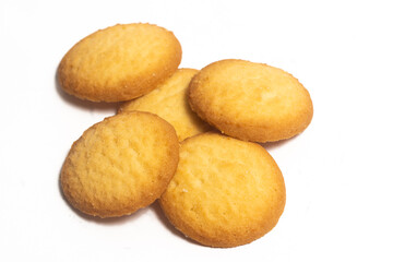 Group of danish butter cookies the country style cookie isolated on white background clipping path