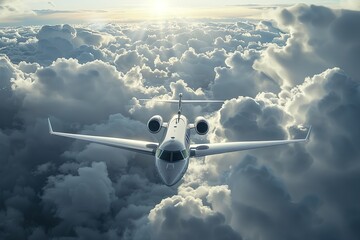 Luxury private vip business jet flies in the clouds in the sky