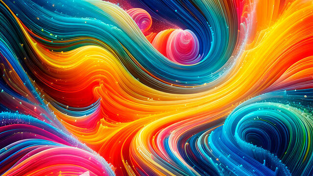 Bright colors like paint flow into abstract wave pattern 