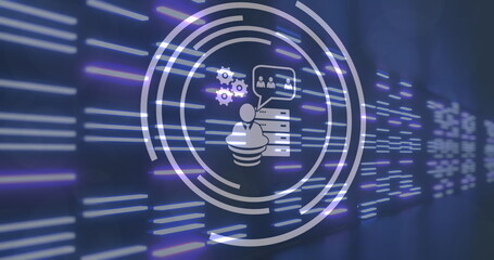 Image of icons over moving columns on black background