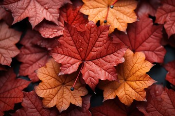 Naklejka na ściany i meble Beautiful fall leaves in the fall red sunscreen horizontal sunlight