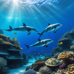 Obraz na płótnie Canvas Dolphin on the ocean floor. undersea world