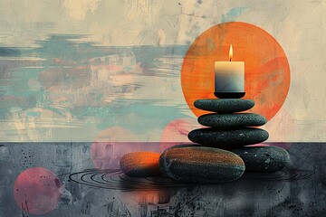 Candlelight Tranquility: Serene Spa Ambiance in Contemporary Art Collage

