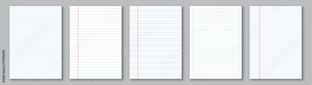 Poster notebook paper collection. a4 format realistic lined notepapers