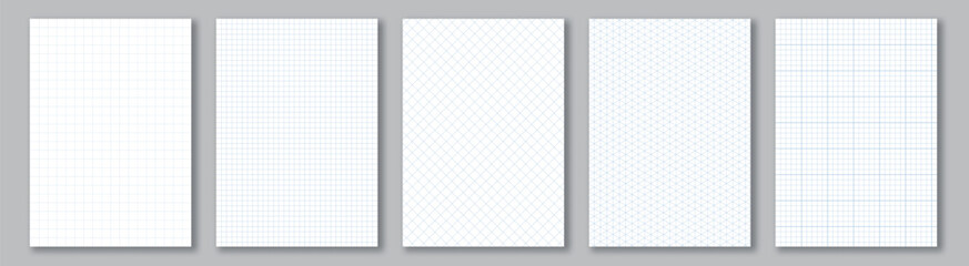 Notebook paper collection. A4 format sheets with blue grid - obrazy, fototapety, plakaty