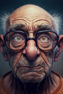 Grumpy old man wearing glasses. Portrait shot. Ai Generative