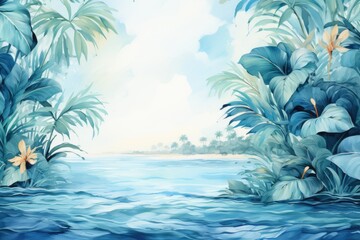 Fototapeta na wymiar Refreshing abstract tropical blue watercolor illustration high resolution