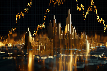 Fototapeta na wymiar gold colored stock market graph