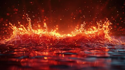 A close up photograph capturing a dynamic scene of water with fire bursting out from its surface. - obrazy, fototapety, plakaty