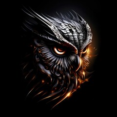 Wise owl glowing on a dark background