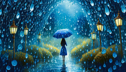 青い雨,梅雨,雨季,rainy season, blue rain,Generative AI AI画像