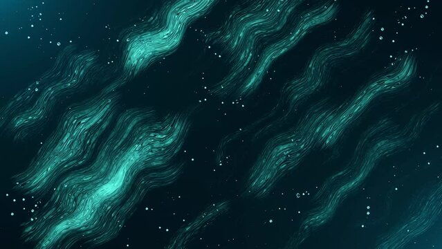 Seamless abstract neon blue wavy psychedelic background for loop playback. Smooth motion of curvy white lines on black background.