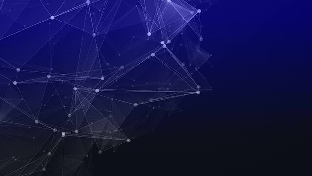 Abstract plexus pattern, white dots and lines network on gradient blue background, wireframe, motion graphic, on dark background