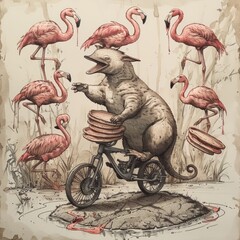 Platypus on a Unicycle Juggling Flamingos with Pancakes on its Head