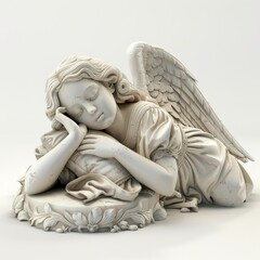Cute baby girl angel with wings sleep. 3D rendering.
