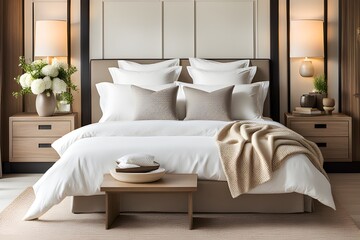 Fototapeta na wymiar modern bedroom with pillows on bed