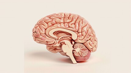 A detailed illustration of the human brain showcased against a pristine white backdrop
