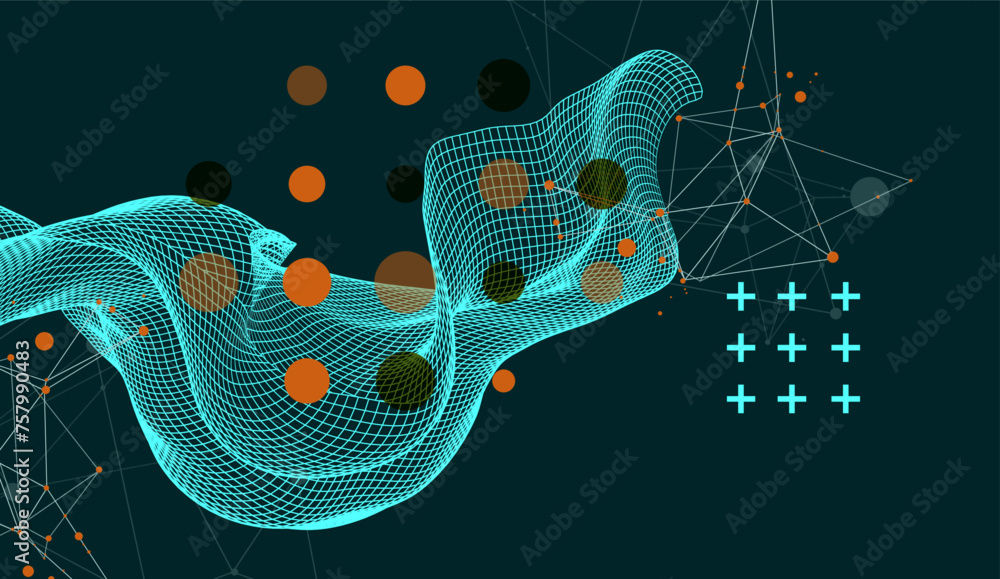 Leinwandbilder The abstract wave is made in a frame style. Template for science and technology presentation. Hand drawn vector art.