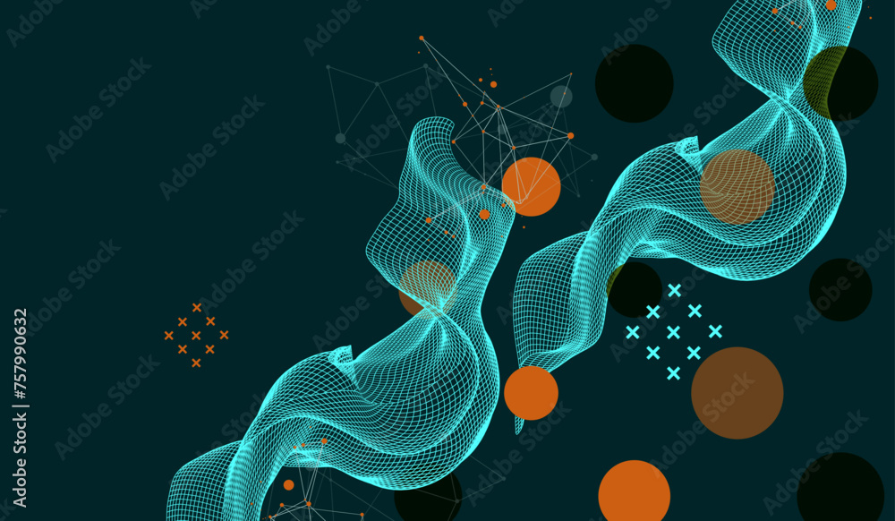 Leinwandbilder The abstract wave is made in a frame style. Template for science and technology presentation. Hand drawn vector art.