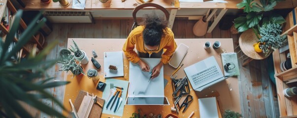 DIY home renovation project with tools and materials, showcasing creativity.