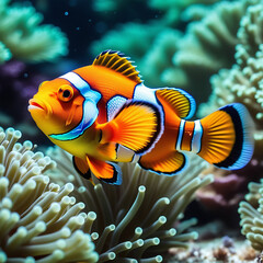 Obraz na płótnie Canvas Clown fish on the ocean floor. Undersea world