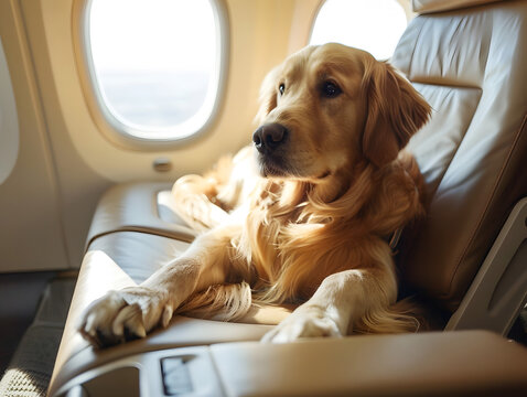 A dog on board an airplane. AI generated.