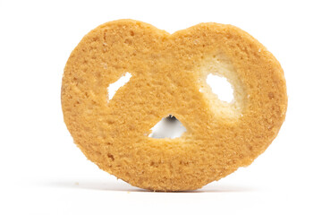 Danish butter cookies the pretzel cookie back view isolated on white background clipping path