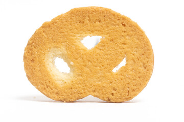 Danish butter cookies the pretzel cookie back view isolated on white background clipping path