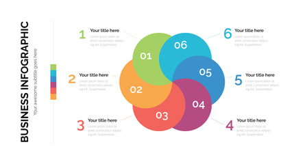 Business infographic with six options. Suitable For Presentation Template With 16x9 Aspect Ratio