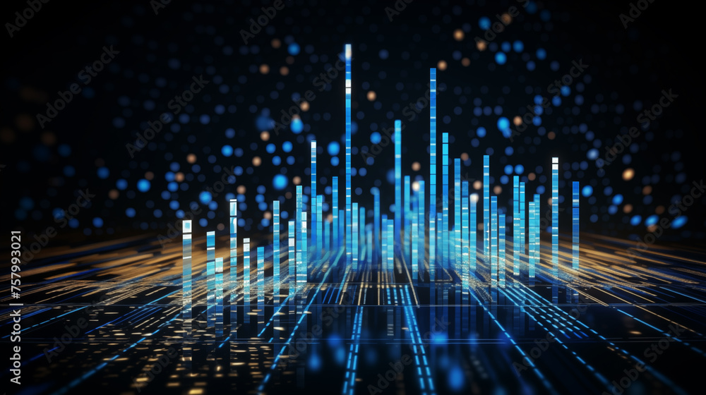 Poster 3d bars rising from digital grid ai generated background image. business data growth desktop wallpap