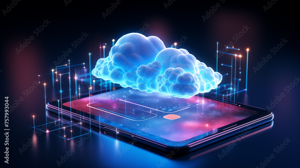Aufkleber cloud computing over smartphone ai generated image background. smartphone technology close up pictur